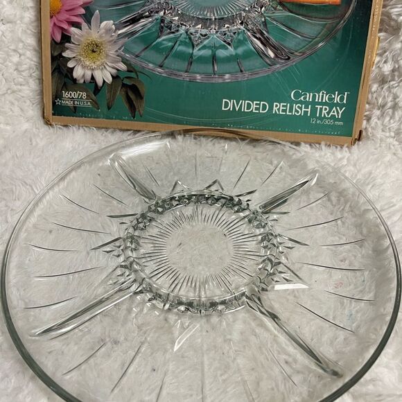 Anchor Hocking CANFIELD CLEAR Glass Diamond Design Cut Base 11" 5-PART RELISH - Picture 2 of 7